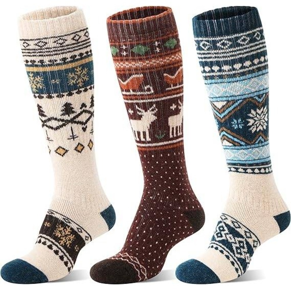 Set of 3 Welwoos L Merino Wool Ski Socks Knee High Thermal Winter Warm Thick